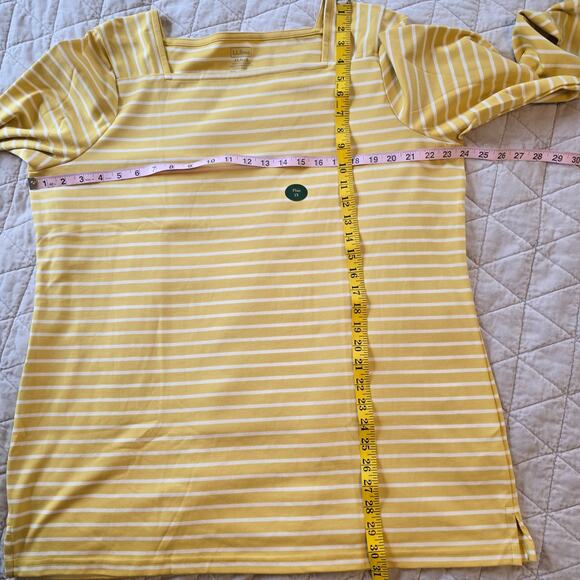 L.L.Bean Top Women's 1X Yellow White Stripe Square Neck Nautical Classic Coastal - Picture 7 of 9